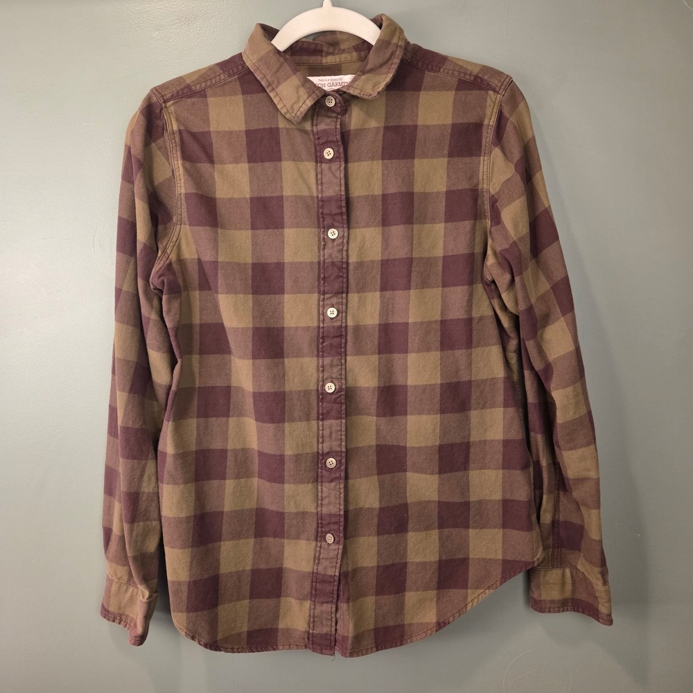 Vintage Filson Women's Plaid Flannel Button Up Shirt Burgundy Khaki Green Size L
